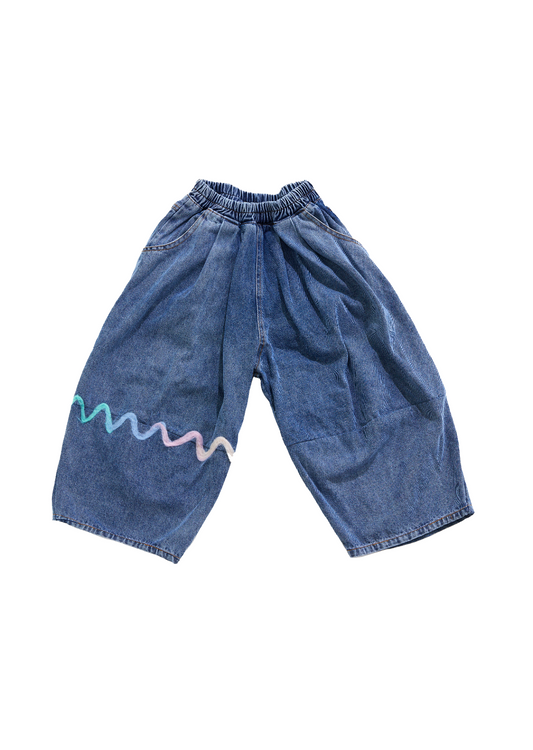 Frankie Oversized Denim Pant - Technicolor Wave - 4Y